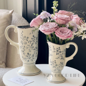 复古冰裂纹陶瓷花瓶手提高脚家居客厅酒店装 饰摆件水养玫瑰高级感