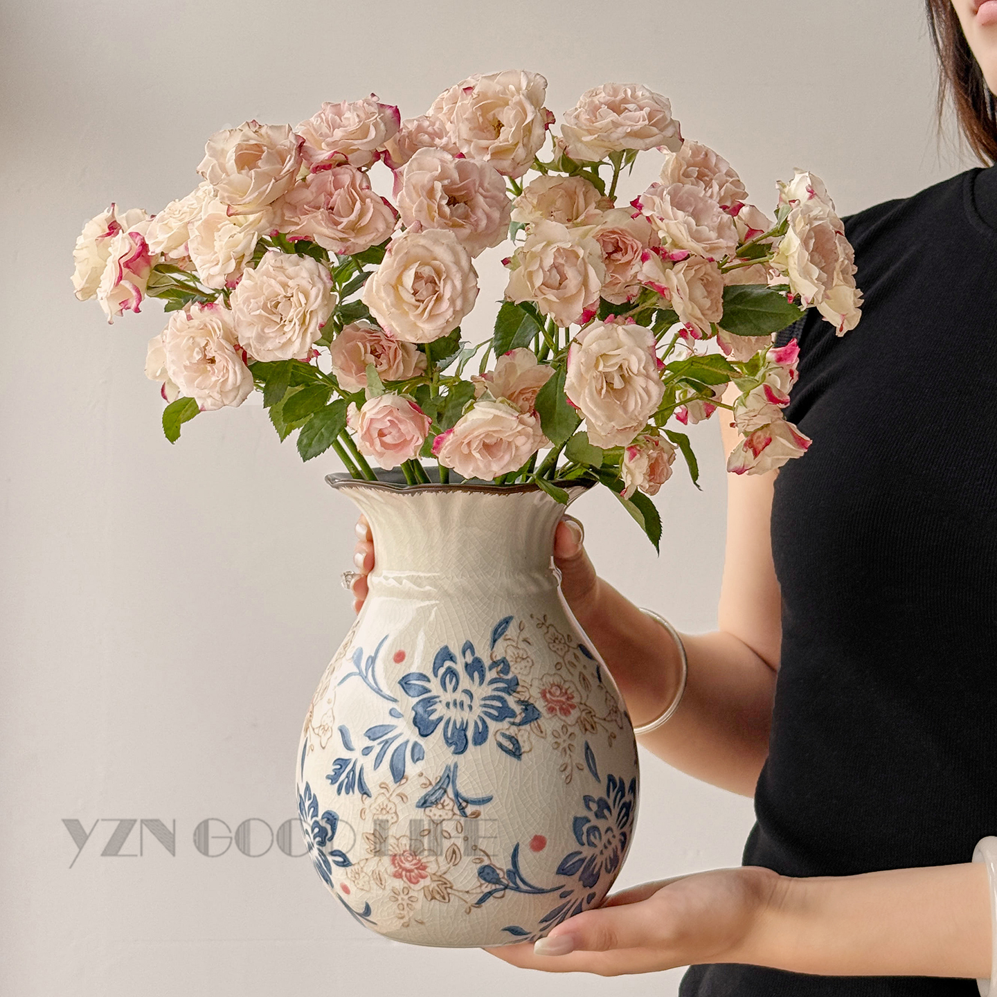 复古青花瓷花瓶陶瓷冰裂水养插花