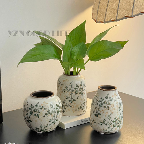 复古绿萝花瓶陶瓷小水养插花客厅