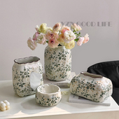 家居日用陶瓷插花瓶摆件装 饰品复古 饰纸巾盒书房烟灰缸餐客厅软装