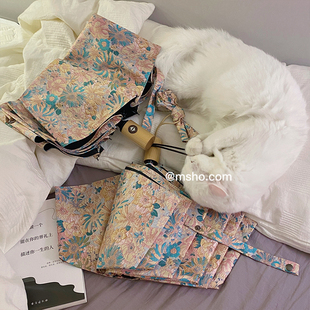 原创msho版权款锦绣花园雨伞自动晴雨两用黑胶遮阳三折防晒太阳伞