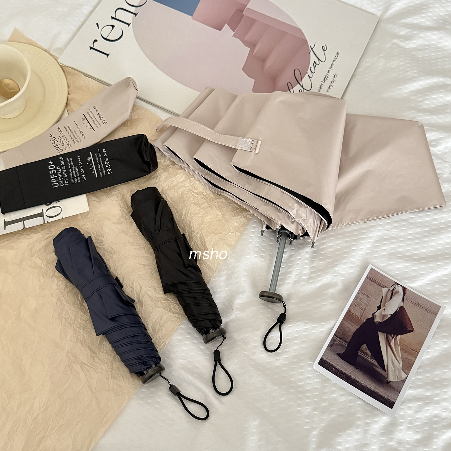 msho超轻铅笔伞~纯色简约雨伞晴雨两用小清新防晒防紫外线遮阳伞