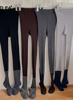 2024秋冬款240针高密m*um*u秀场精纺羊毛拼色大牌坑条连裤连裤袜