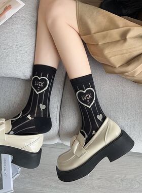 春夏网眼薄款网红透气可爱日系中筒袜子女 黑白色ins日系女袜