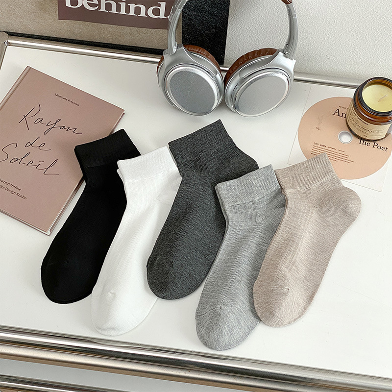 男士短袜春夏薄款网眼透气夏天袜子日系简约基础百搭纯色低帮袜子