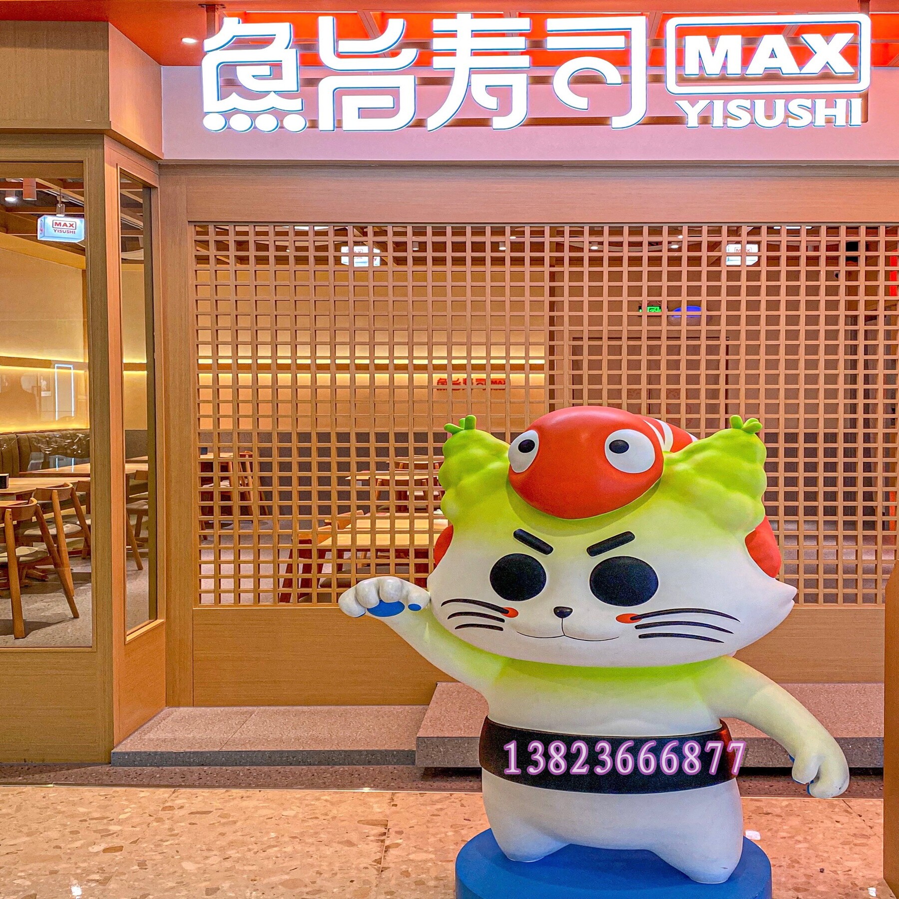 日料寿司店铺门头网红打卡玻璃钢招财猫公仔迎宾雕塑广告招牌摆件