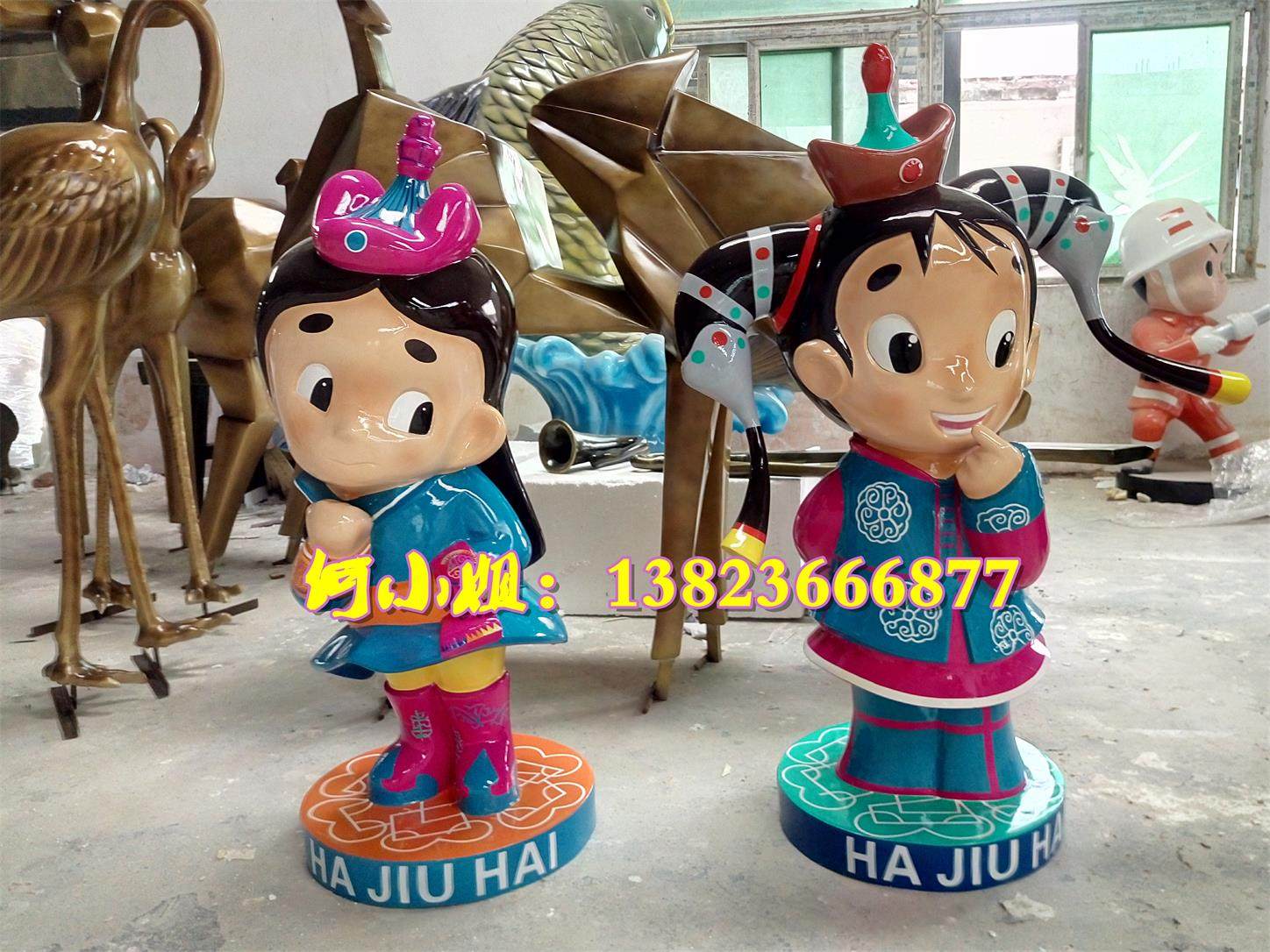 客家民族主题文化玩偶雕塑玻璃钢吉祥物卡通小男女孩娃娃小品塑像