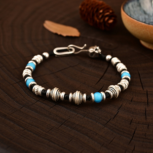 碎银子复古叠戴手工捶打骷髅925银盘缠纯银高级小众设计手链手串