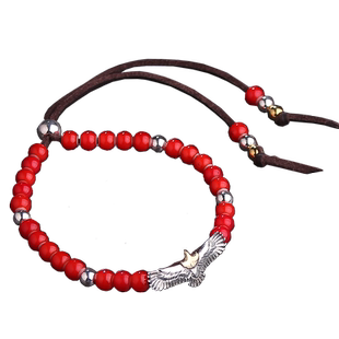 高桥吾郎风格白芯琉璃珠手工银小鹰银手链男女尼泊尔进口个性DIY