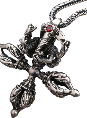 朋克风象鼻财神金刚杵项坠银饰品