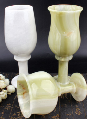 巴基斯坦玉雕天然玉酒杯高脚杯玉石葡萄酒杯中式家居酒柜玉器摆件