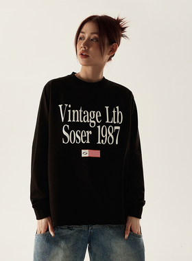 SOSER春秋美式复古插肩袖1987印花长袖T恤男女情侣打底潮牌上衣