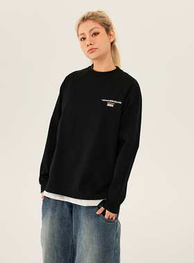 SOSER春秋冬美式复古插肩袖基础印花长袖T恤男女情侣打底潮牌上衣