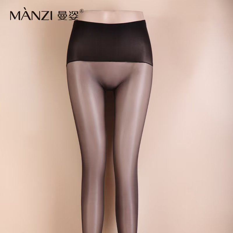 曼姿无缝裆超薄隐形无痕性感极光油亮黑丝女夏马油连裤袜任意剪