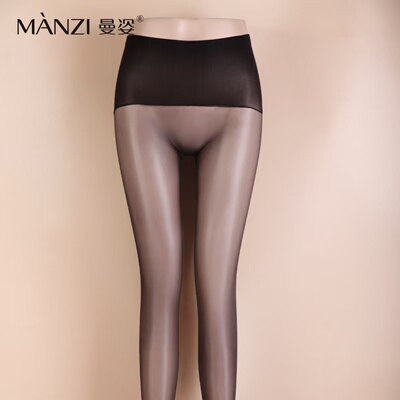 曼姿无缝隐形极光油亮黑丝防脱散