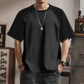 简约重磅纯棉撞色插肩短袖 T恤2025夏季 新款 美式 男士 宽松休闲体恤