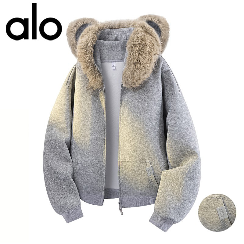 官方奥特莱斯品牌折扣 冬季美式小熊耳朵连帽卫衣男女毛领外套