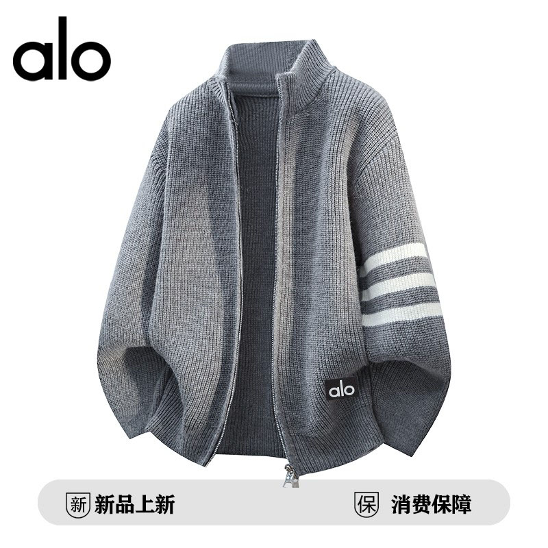 官方奥特莱斯】品牌折扣 秋季立领针织高级休闲情侣开衫毛衣外套