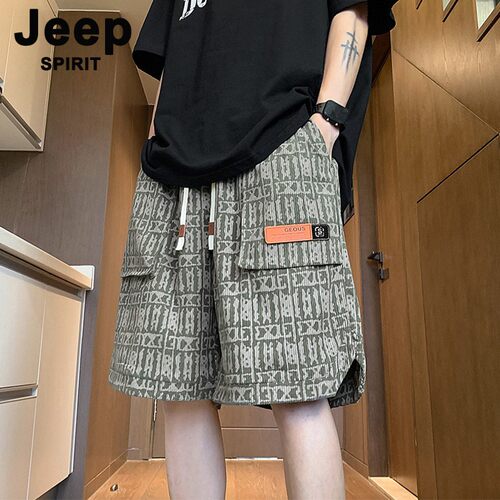 JEEPSPIRIT冰丝工装短裤男款夏季美式宽松高街口袋中裤休闲运动裤