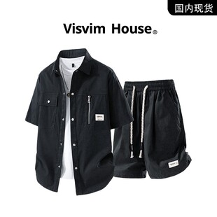 品牌现货撤柜 宽松短袖 套装 男 大码 短裤 新款 WINGS夏季 VISVIM 衬衫