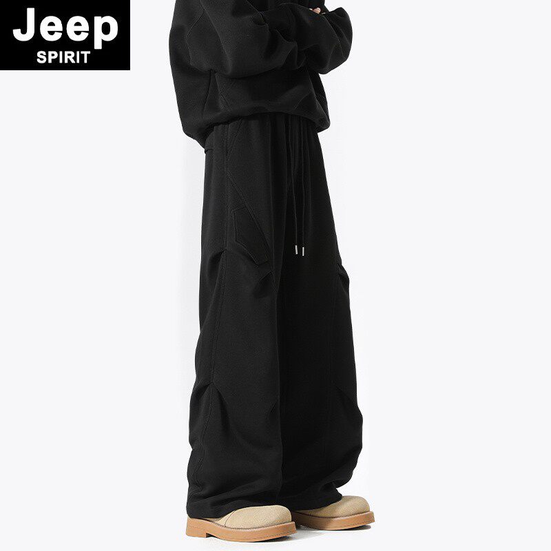 JEEPSPIRIT美式灰色褶皱工装卫裤男款秋季潮牌宽松垂感百搭运动裤