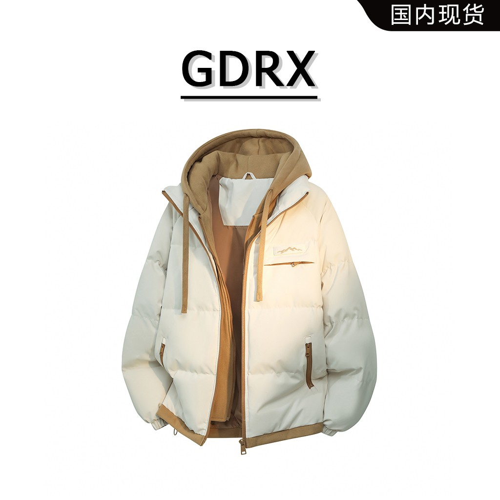 GDRX美式潮流连帽棉衣男款2025冬季休闲拼接保暖外套宽松时尚男装