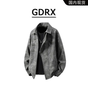 GDRX機(jī)車復(fù)古皮衣外套男秋季 潮牌金屬扣設(shè)計(jì)感夾克輕奢痞帥男裝