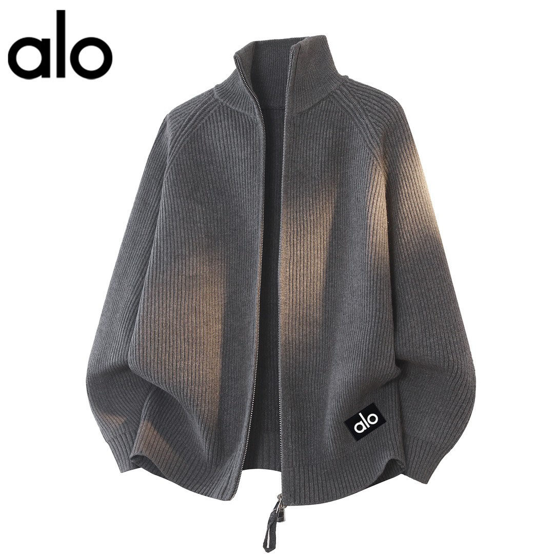 官方奥特莱斯】双拉链半高领开衫毛衣男女秋冬百搭情侣针织衫外套