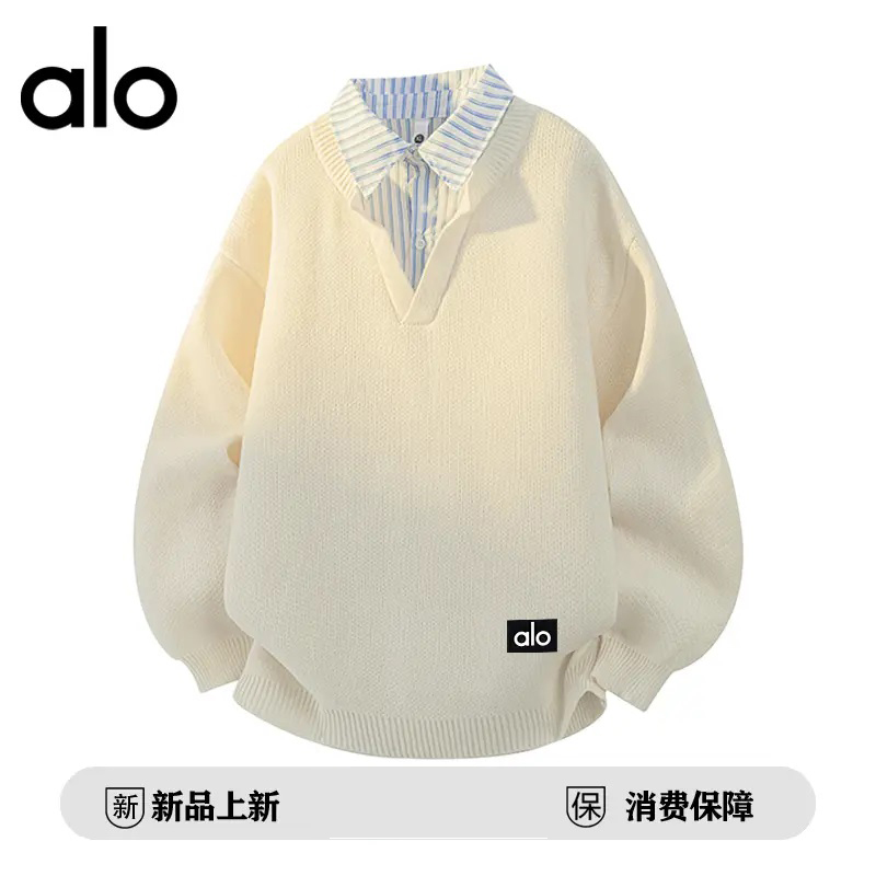 官方奥特莱斯】品牌折扣 秋季假两件衬衫领毛衣男休闲针织打底衫