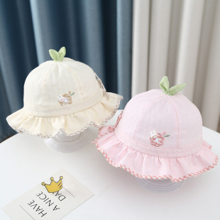 婴儿帽子春秋季 婴幼儿遮阳防晒帽女宝宝外出太阳帽 薄款 渔夫帽夏季