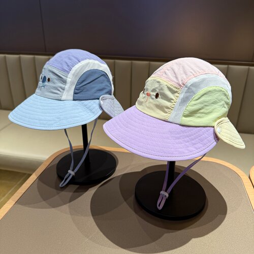 儿童遮阳帽春夏季宝宝帽子薄款防晒帽大檐卡通护脖男童女童太阳帽