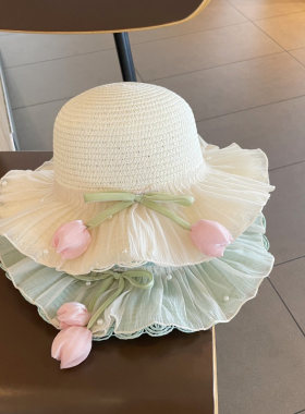 儿童草帽森系草编帽子春夏女童遮阳帽编织包女孩防晒遮阳帽渔夫帽