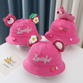 草莓熊儿童棒球帽宝宝时尚 鸭舌帽小女孩遮阳防晒帽子卡通渔夫帽秋