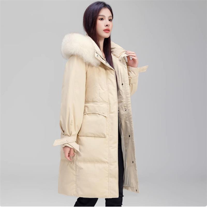 正品撤柜24冬羽绒服女韩版廓形中长款白鸭绒狐狸毛领长款加厚外套