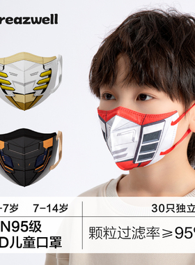 kn95儿童口罩3到6岁立体3d防尘宝宝奥特曼机器人卡通学生8一12岁