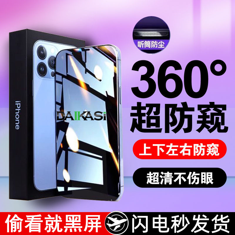 [360度防窥膜]适用苹果14/15防窥钢化膜13PM防偷窥12Pro指纹16防窥