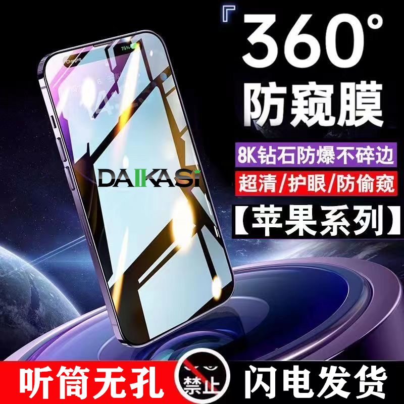 适用苹果15pro防偷窥钢化膜iphone13全屏360°防窥膜14plus全屏16保护膜