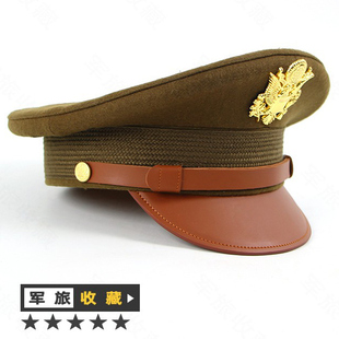 美军大檐帽加帽徽金色老鹰 毛呢帽身纯皮帽檐金属帽徽原版1:1复刻