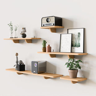 实木隔板墙上免打孔置物架客厅洞洞板墙面层板背景墙装饰收纳搁板