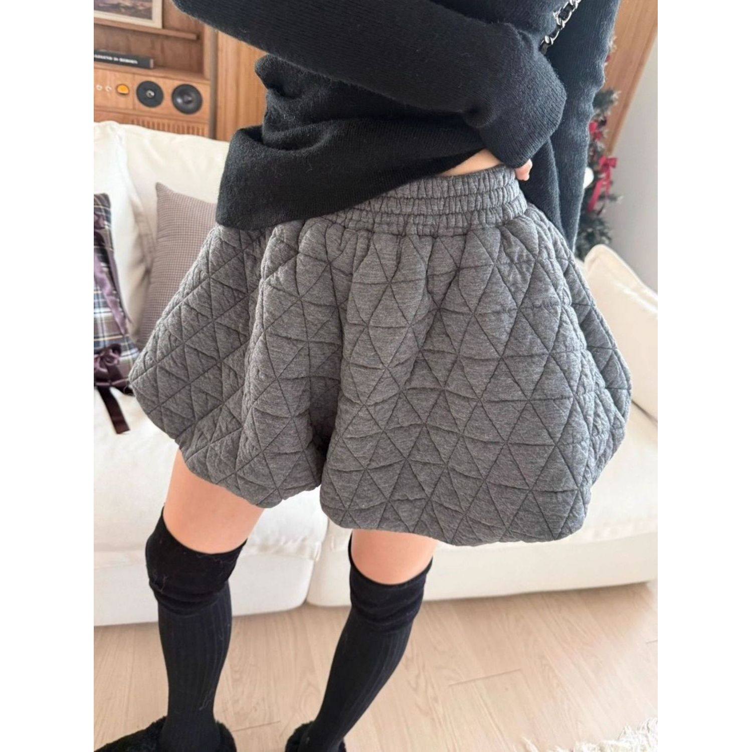 胖mm大码高级感气质菱格花苞休闲裤女秋冬韩版宽松加厚阔腿裤短裤,女装/女士精品,休闲裤,淘宝优惠券,粉丝福利购,淘宝优惠卷