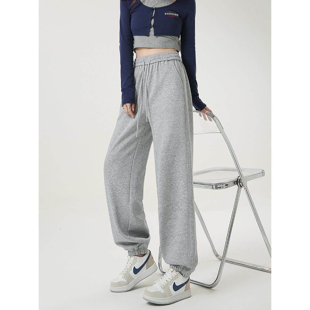 灰色运动裤小个子春脚秋225新0款宽松显7165-1瘦美式直筒女休闲束