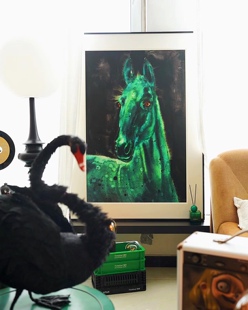 孙继成原创水彩版画《绿马》 客厅卧室玄关装饰画