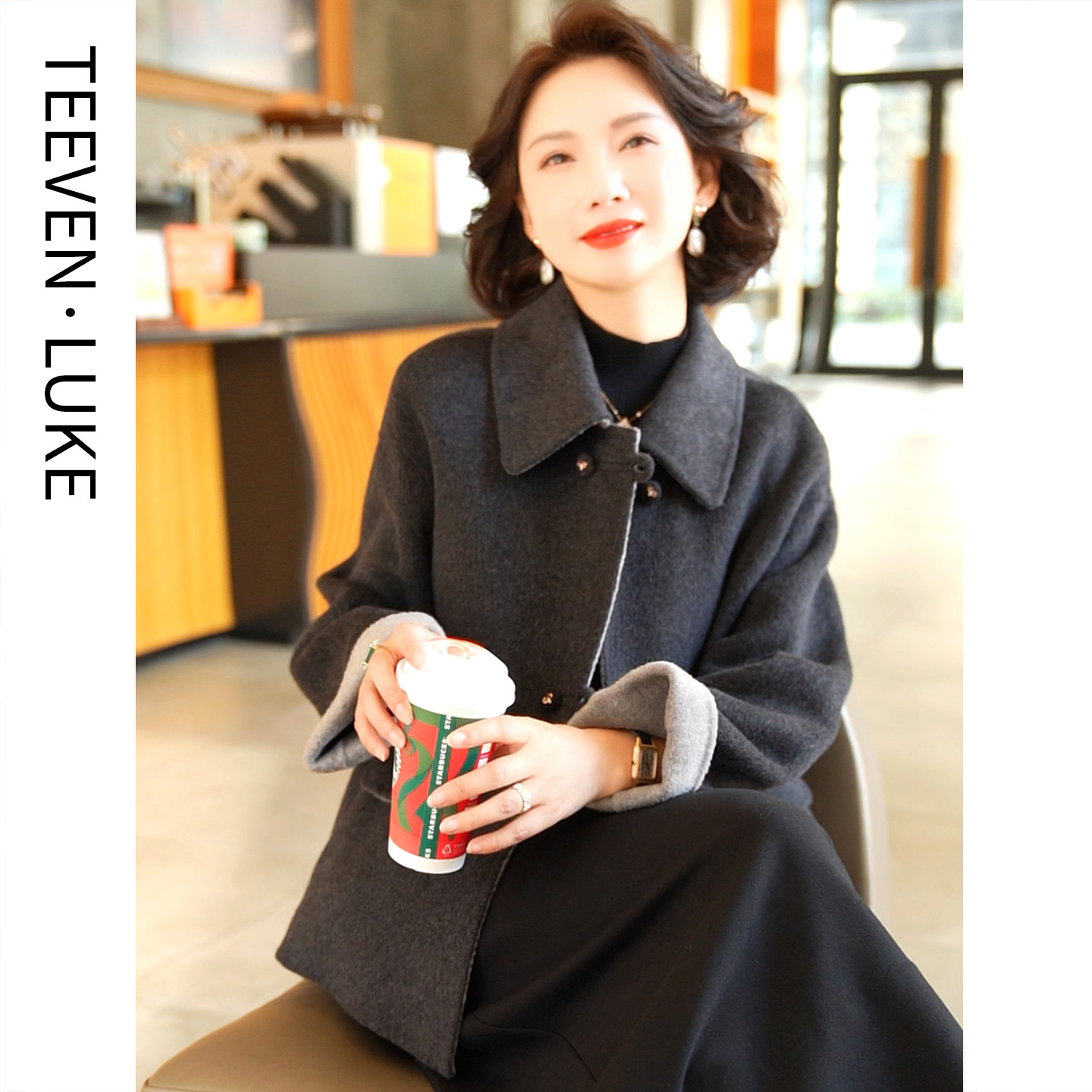 秋冬季2025新款羊毛双面呢大衣女装短款小个子中年妈妈羊毛呢外套