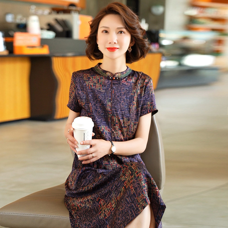 2026年大牌杭州新款改良旗袍气质优雅真丝连衣裙女夏季桑蚕丝裙子