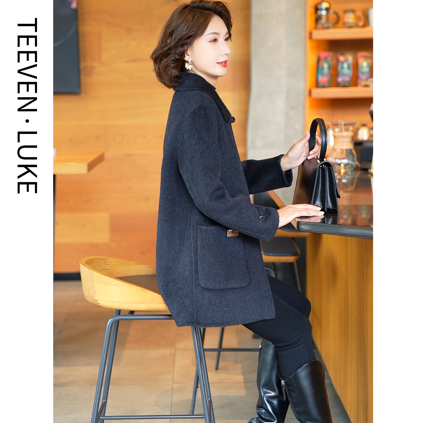 迪芬璐嘉双面呢羊毛大衣气质