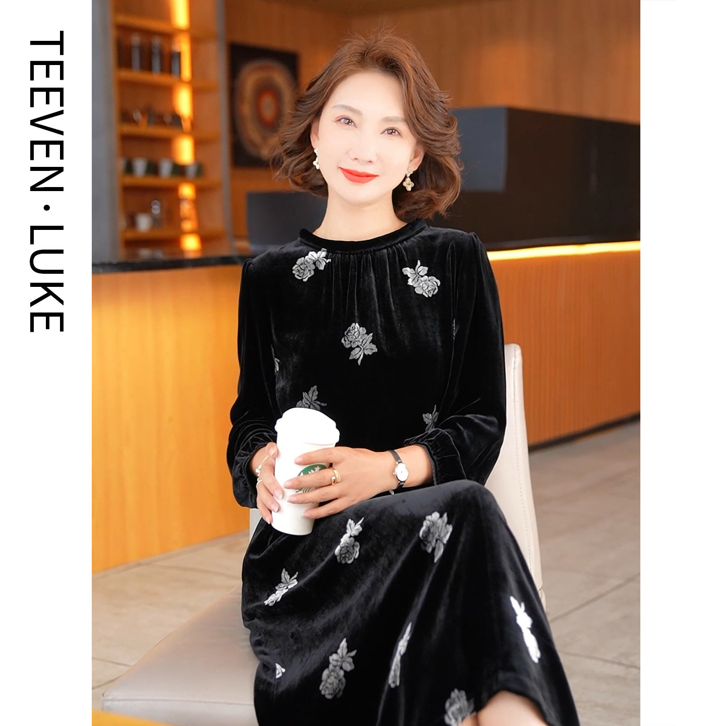 迪芬璐嘉真丝丝绒连衣裙女