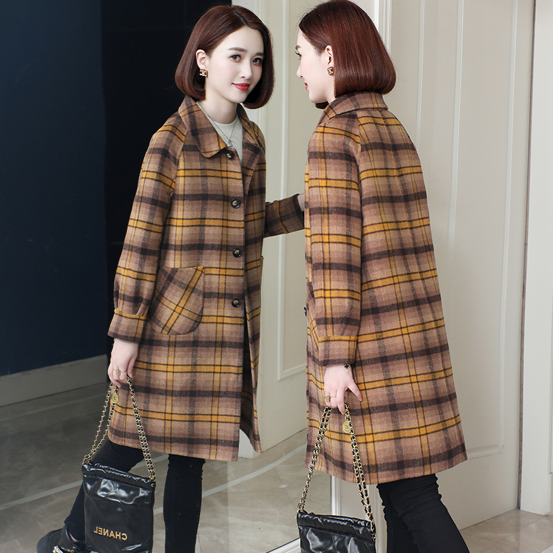 迪芬璐嘉羊毛双面呢韩版格子大衣