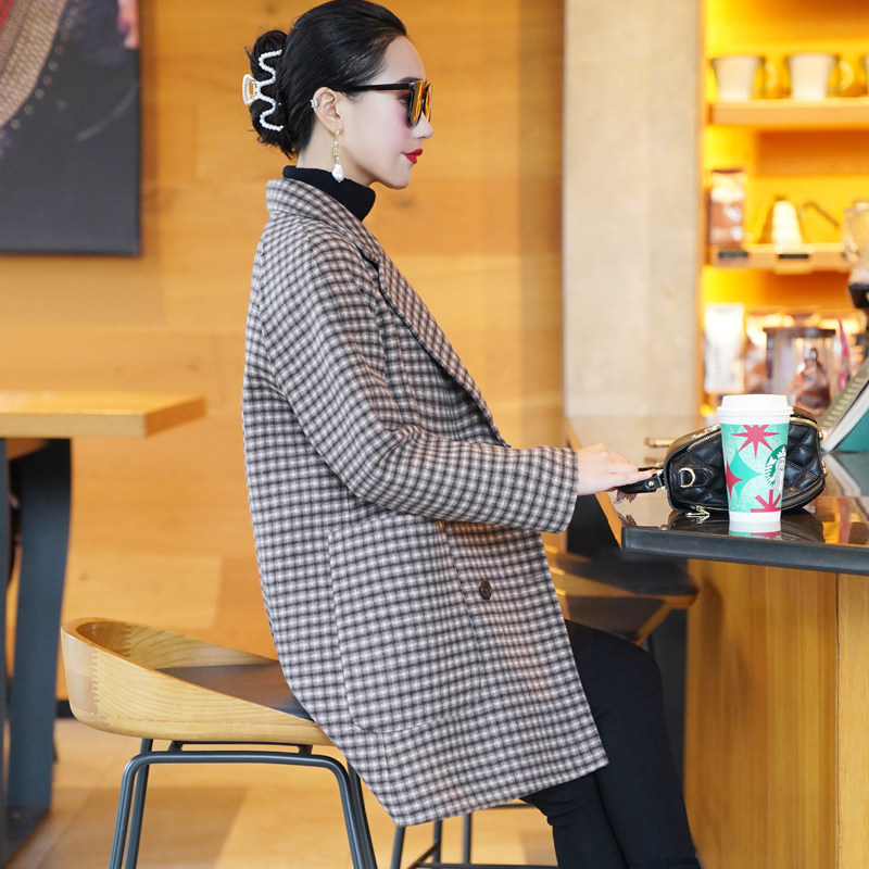 格子羊毛大衣复古中年秋冬新款毛呢西装外套2023小个子双面呢气质