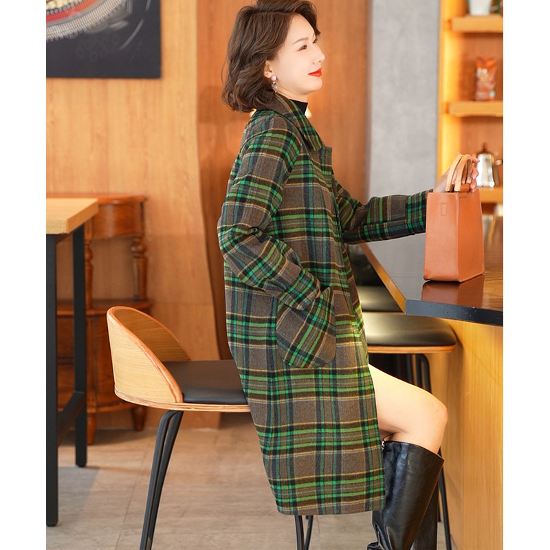 迪芬璐嘉羊毛双面呢韩版格子大衣