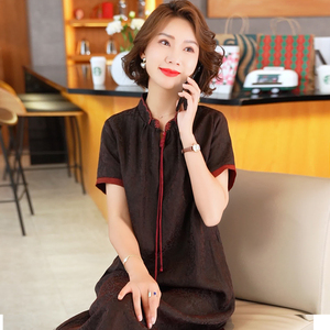 2023新款杭州大牌真丝连衣裙女复古香云纱夏季桑蚕丝气质妈妈裙子